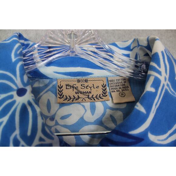Life Style Woman 1X‎ Blue Hawaiian 3/4 Sleeve Button Up Jacket/Top - Picture 5 of 7